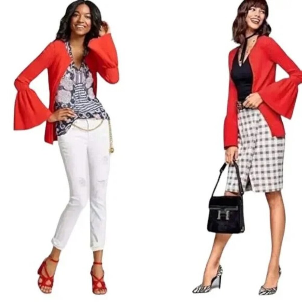 CAbi Style #5285 Hibiscus Trumpet Sleeve Ribbed Cardigan